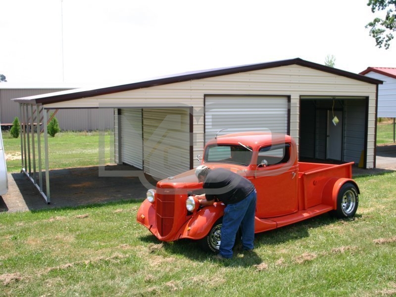 Enclosed Garage with Lean-to | Vertical Roof | 20W x 26L x 10H | Metal Garage Enclosed Garage with Lean-to | Vertical Roof | 20W x 26L x 10H | Metal Garage